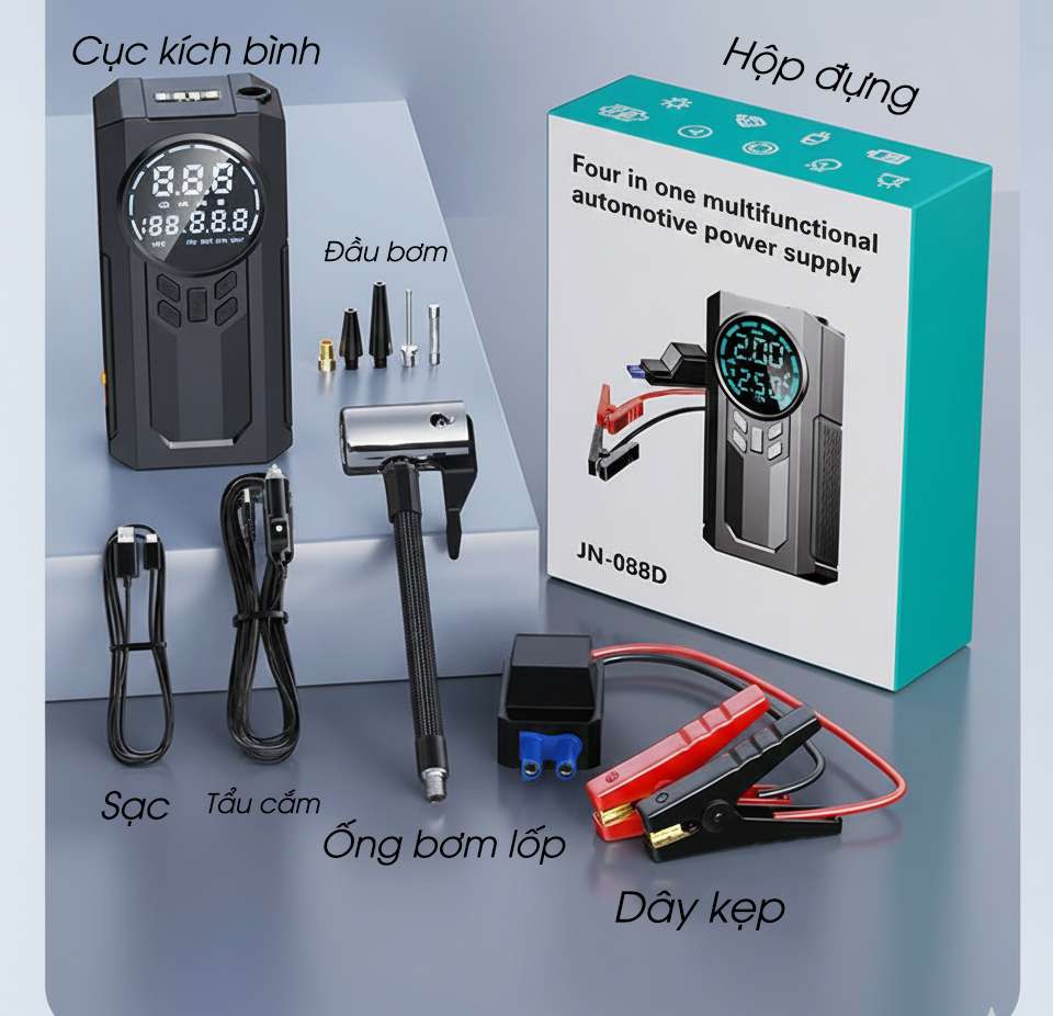 Bộ Kích Bình Kiêm Bơm Lốp Oto 4in1 Chính Hãng Suitu