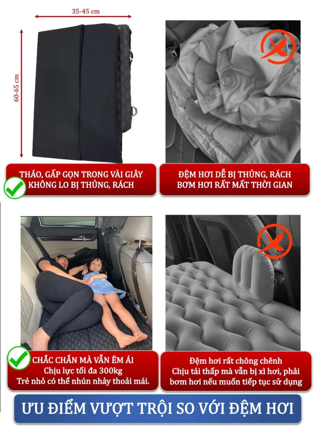 Bộ giường đệm ô tô treo ghế chịu lực 400Kg
