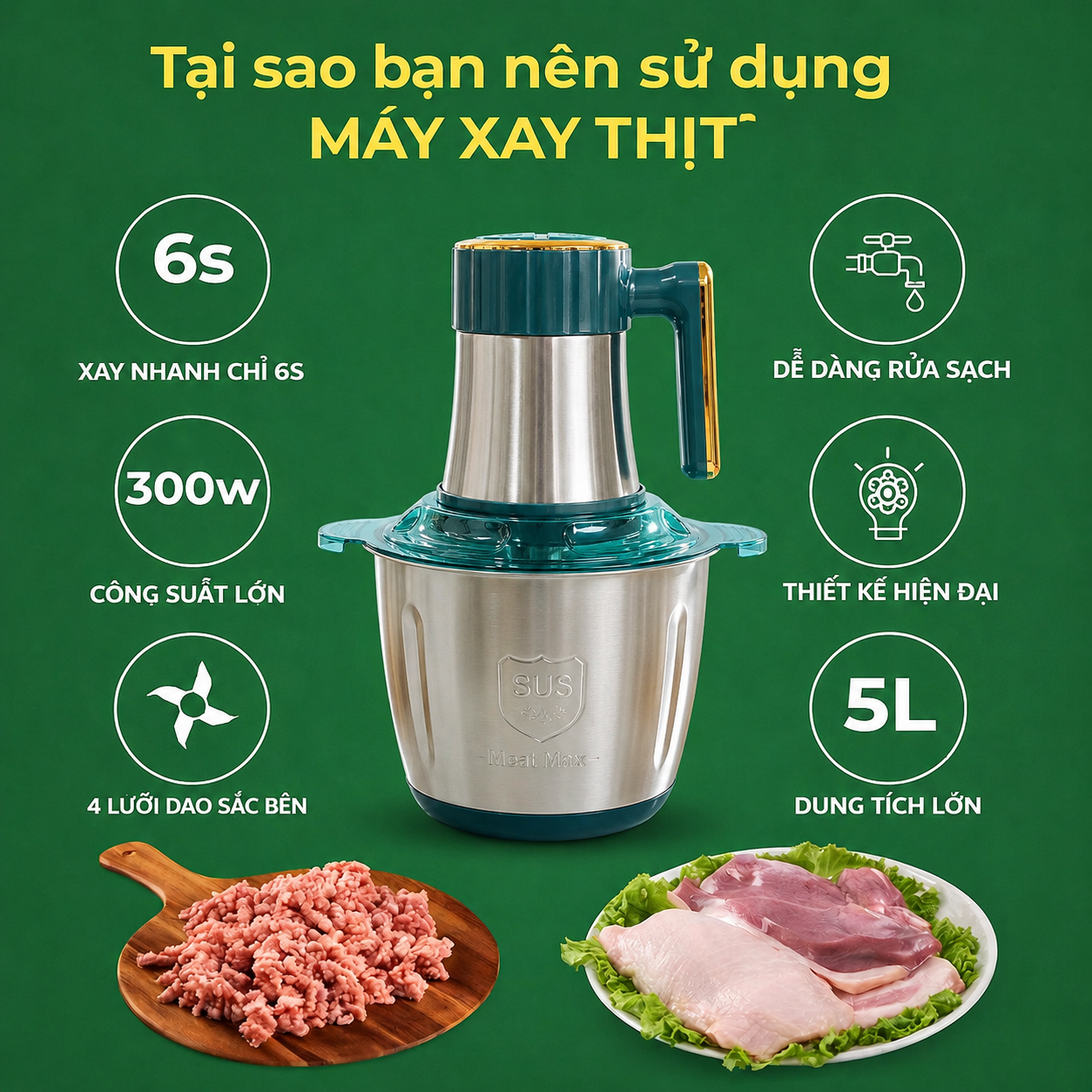 Máy Xay Thịt 5L Cao Cấp Chuẩn Nhật Bản