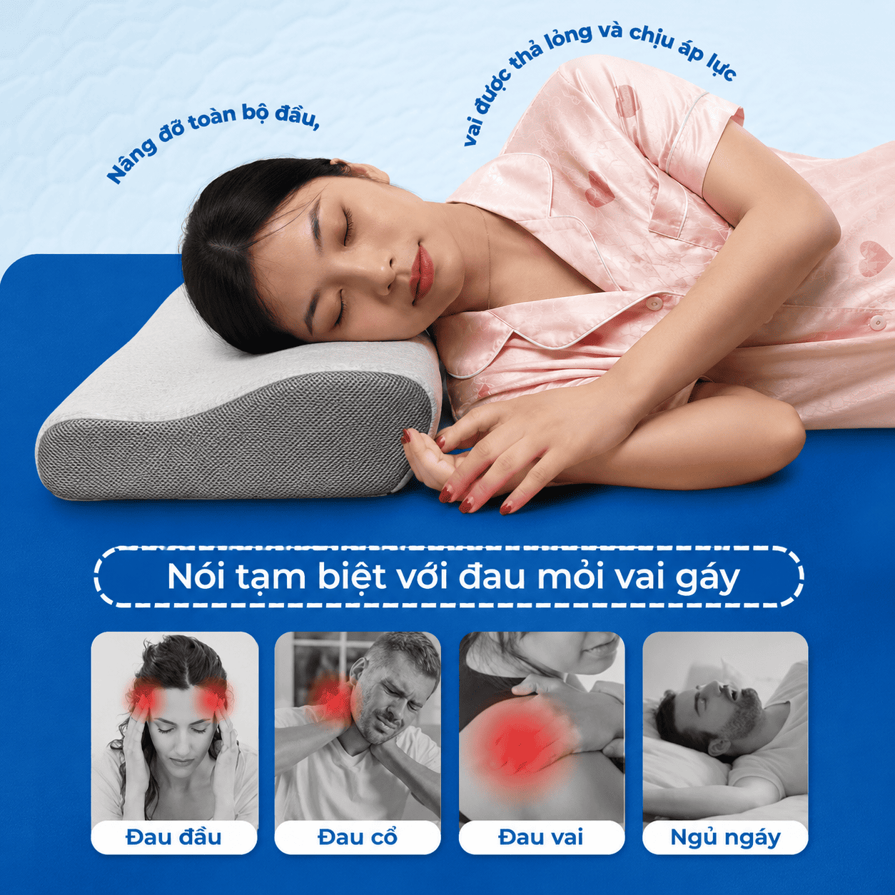 Gối Công Thái Học – Hỗ Trợ Giấc Ngủ, Chống Đau Mỏi Cổ Vai Gáy